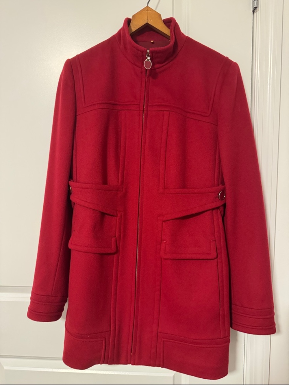 Elie Tahari Red Wool Zip-Front Coat